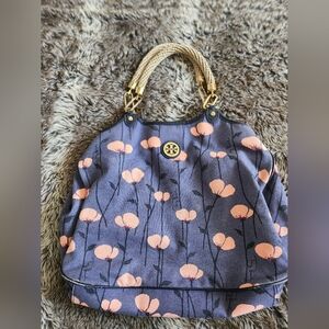 Tory Burch Pink and Tan Tote with Gold Handles